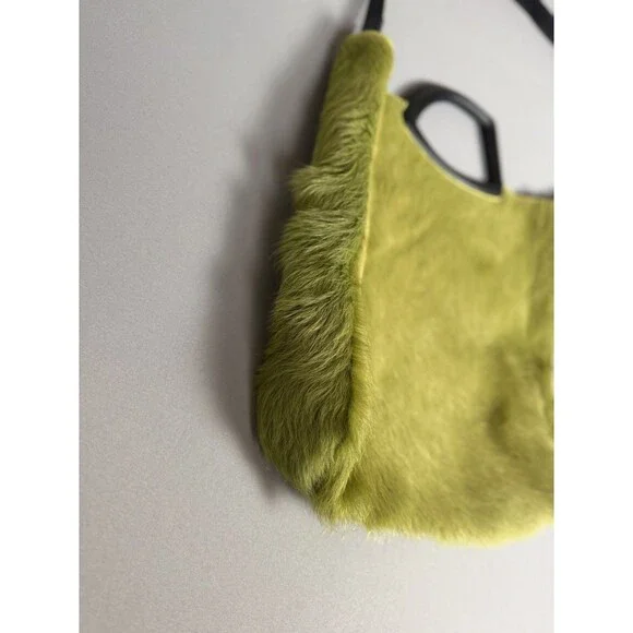 Dries Van Noten Haircalf Tote Chartreuse Green Leather Handle Rare Made Italy - Picture 6 of 17